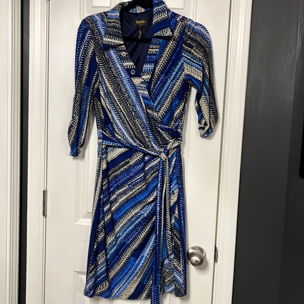 Faux wrap lined  3/4 sleeve dress